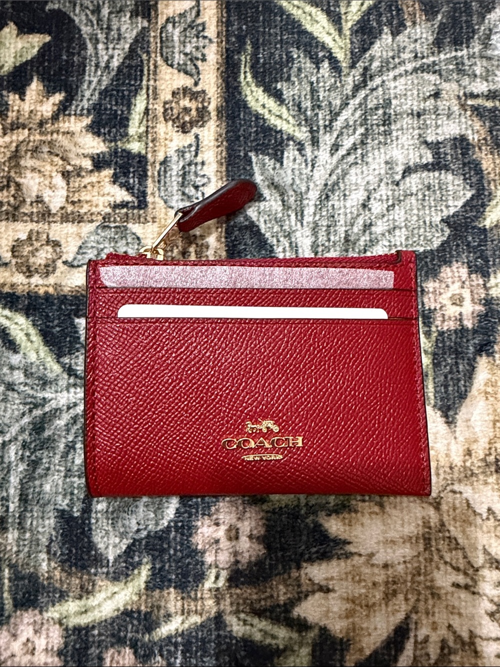 Coach Red Saffiano Leather Card Holder with Zip Tab
